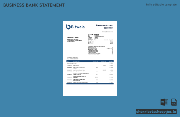 Beispiel eines Kontoauszugs der Firma Bitwala (Vereinigtes Königreich) als Word- und PDF-Datei (Vorschau)
